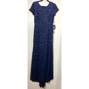 NWT BHLDN ADRIANNA PAPELL LUCENT DRESS SEQUIN BEADED BLUE LONG MAXI EVENING MESH